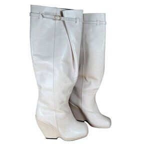 Khaite Admiral Leather Knee High Boots Cream Size 39